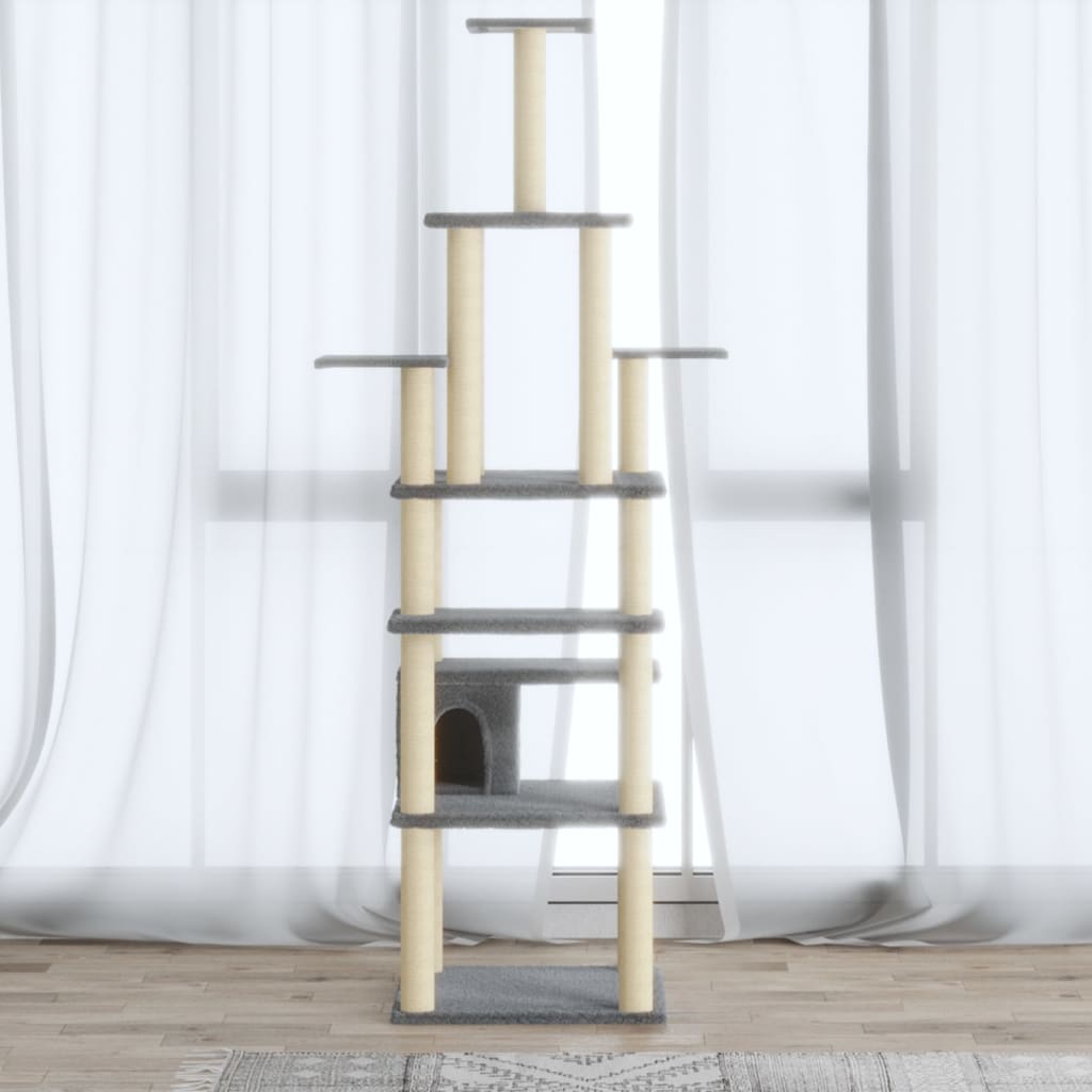 Albero Per Gatti Con Tiragraffi In Sisal Grigio Chiaro 183 cm - Image 4