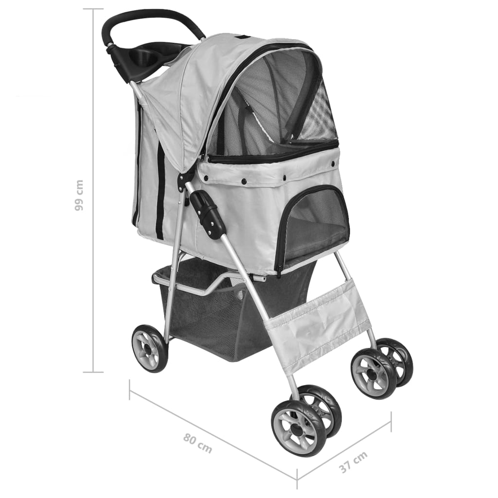 Passeggino Per Cani/gatti Pieghevole Grigio