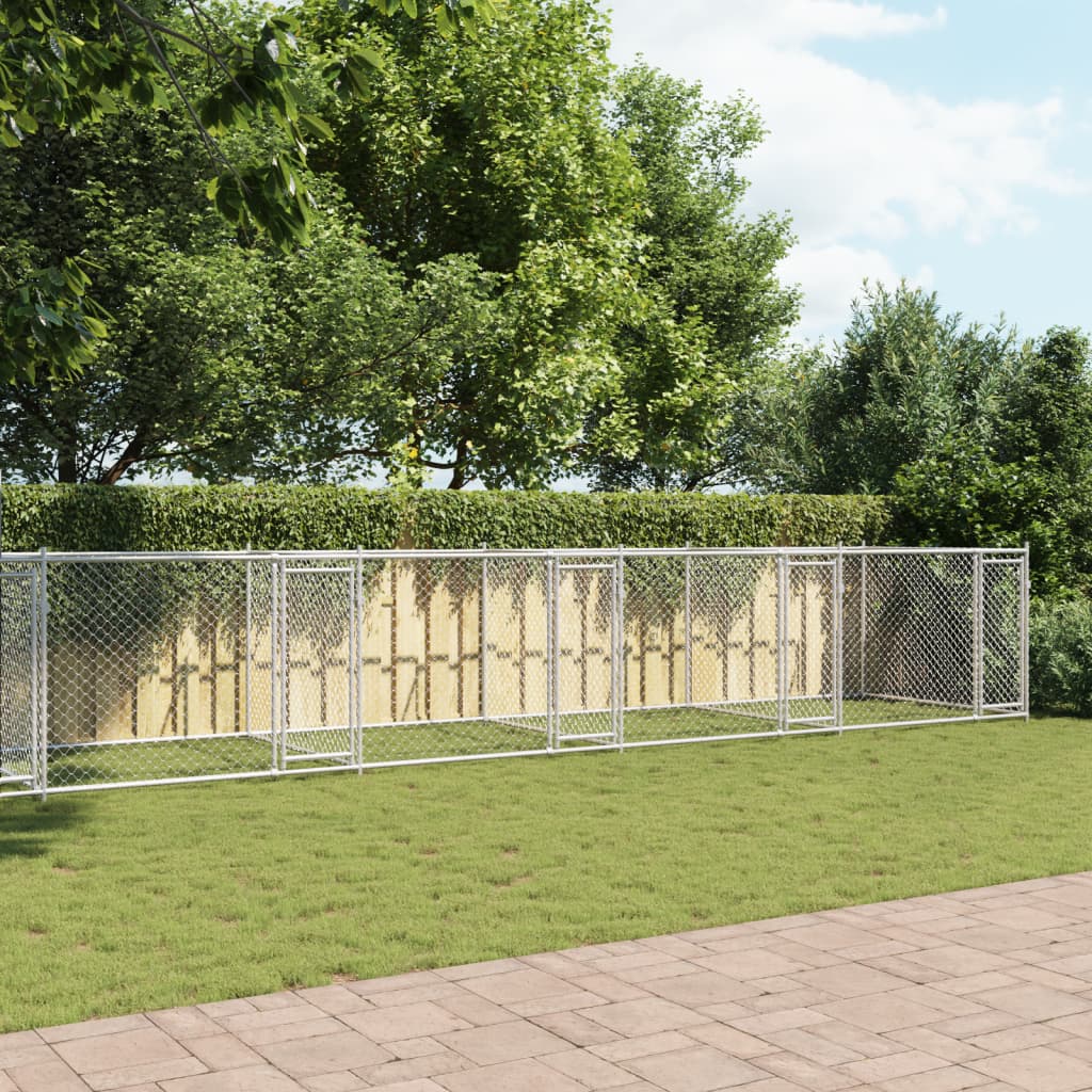 Gabbia Per Cani Con Porte Grigia 12x2x1,5 M In Acciaio Zincato
