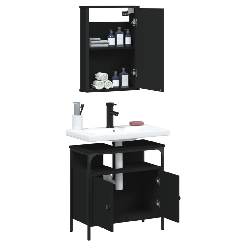 Set Mobili Da Bagno 2 Pz Nero In Legno Multistrato
