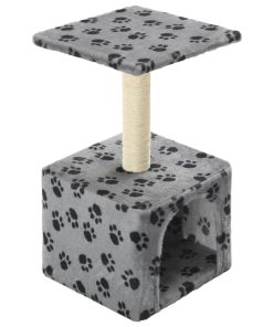 Albero Per Gatti E Tiragraffi Sisal 55 Cm Zampe Stampate Grigio