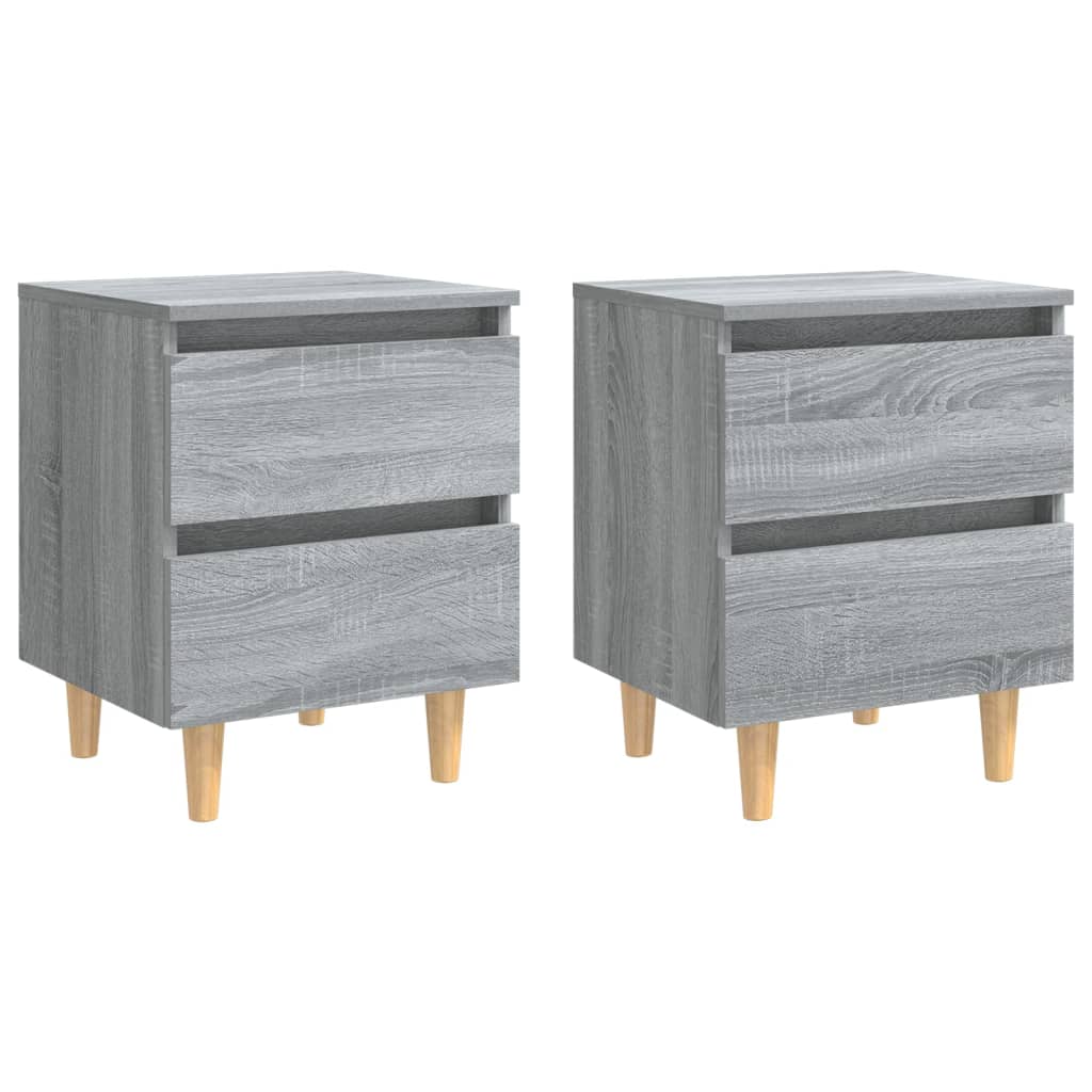 Comodini Gambe In Legno Massello 2 Pz Grigio Sonoma 40x30x50 cm