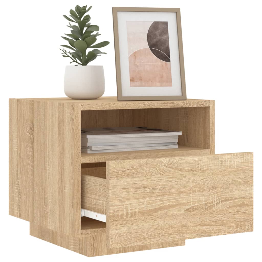 Comodini Con Luci Led 2pz Rovere Sonoma 40x39x37 cm