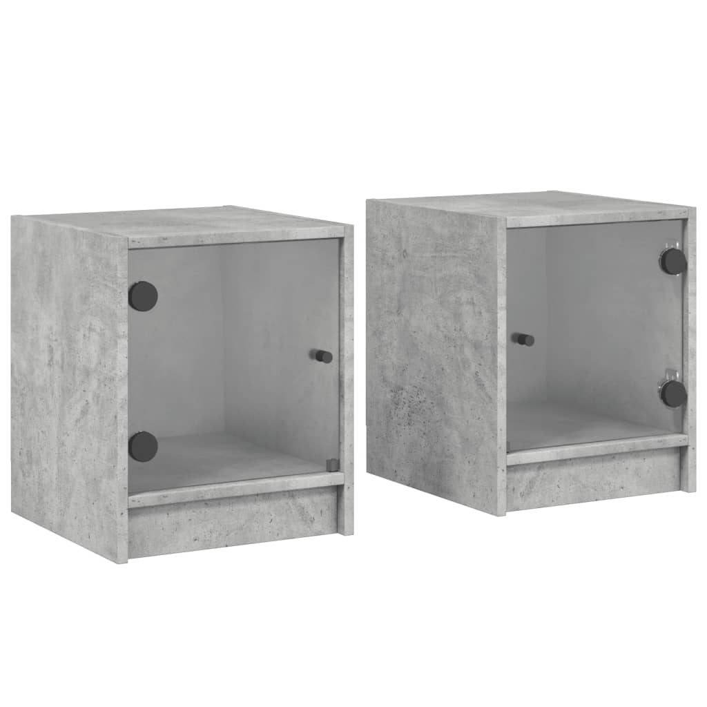 Comodini Con Ante In Vetro 2pz Grigio Cemento 35x37x42 cm - Image 3