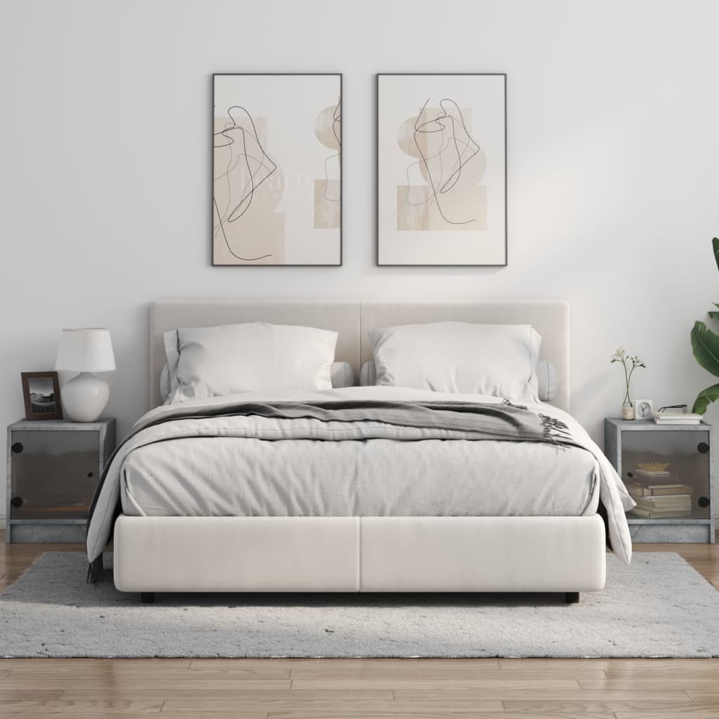 Comodini Con Ante In Vetro 2pz Grigio Cemento 35x37x42 cm - Image 4