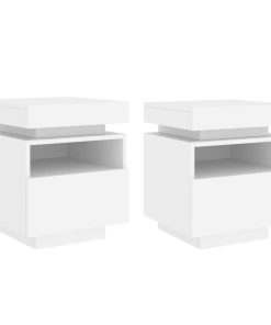 Comodini Con Luci Led 2pz Bianchi 40x39x48,5 cm
