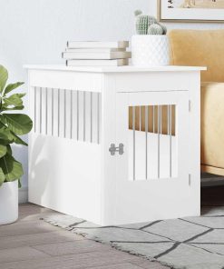 Gabbia Cani Da Arredamento Bianca 55x80x68cm Legno Multistrato