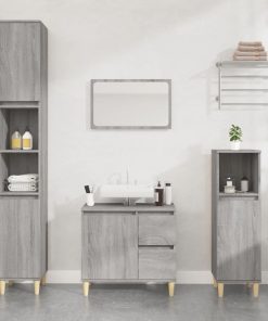 Set Mobili Da Bagno 3 Pz Grigio Sonoma In Legno Multistrato