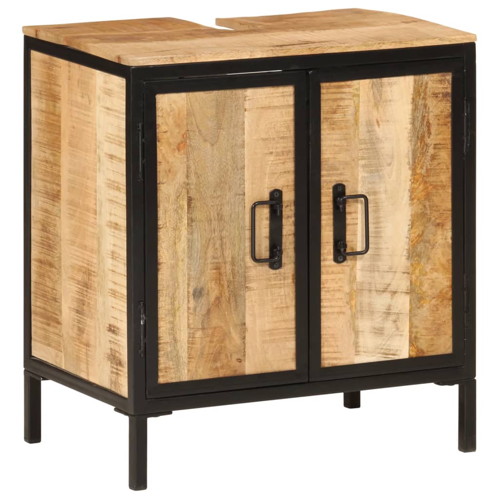 Mobile Lavabo Da Bagno 55x35x60 Cm Legno Massello Mango E Ferro - Image 6