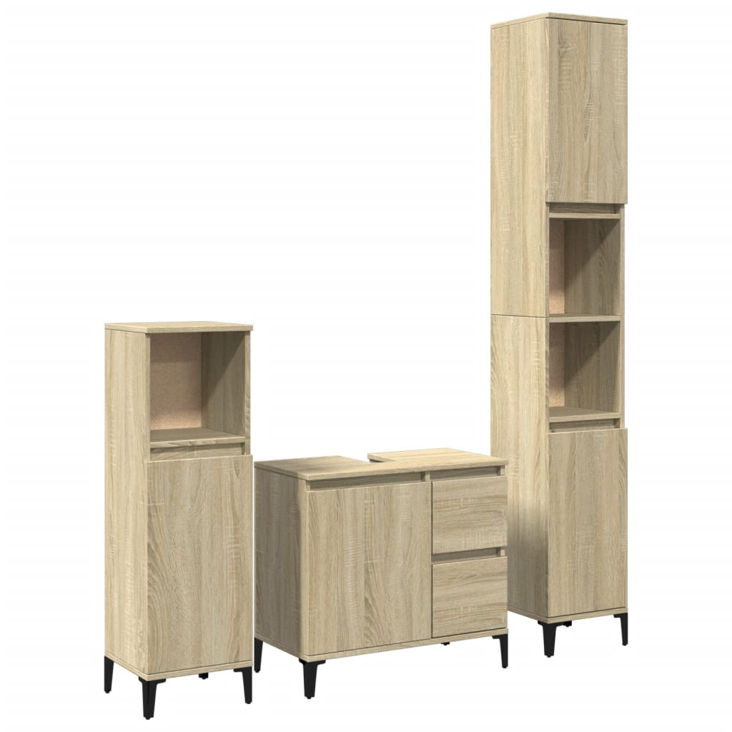 Set Mobili Da Bagno 3 Pz Rovere Sonoma In Legno Multistrato