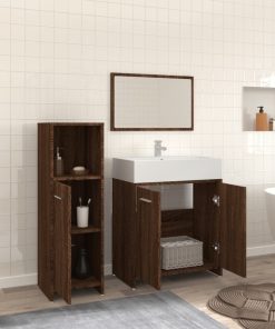 Set Mobili Da Bagno 3 Pz Rovere Marrone In Legno Multistrato