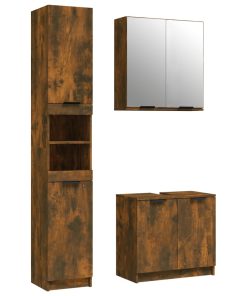 Set Mobili Da Bagno 3 Pz Rovere Fumo In Legno Multistrato