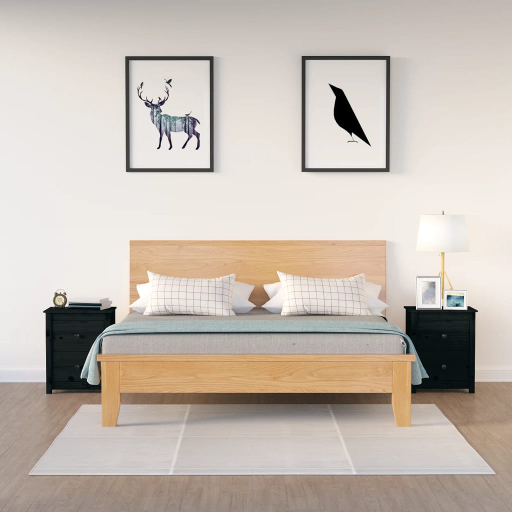Comodini 2 Pz Neri 50x35x61,5 Cm In Legno Massello Di Pino