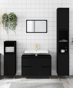 Mobile Da Bagno Nero 80x33x60 Cm In Legno Multistrato