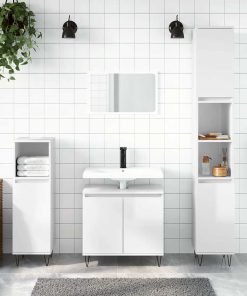 Armadietto Bagno Bianco Lucido 58x33x60cm In Legno Multistrato