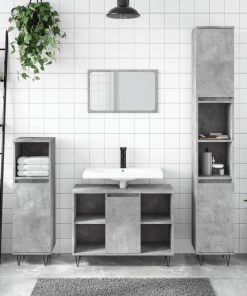Armadietto Bagno Grigio Cemento 30x30x100 Cm Legno Multistrato