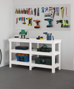 Banco Da Lavoro Bianco 142,5x50x80 Cm In Legno Massello Di Pino