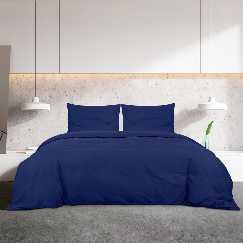 Set Copripiumino Blu Marino 225x220 Cm In Microfibra Leggera
