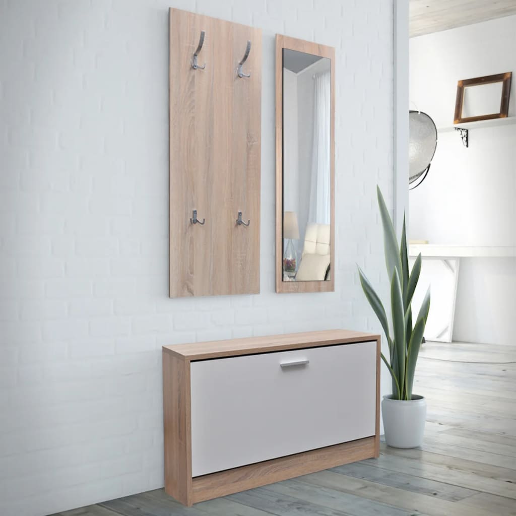 Scarpiera In Legno Set 3 In 1 Rovere E Bianco