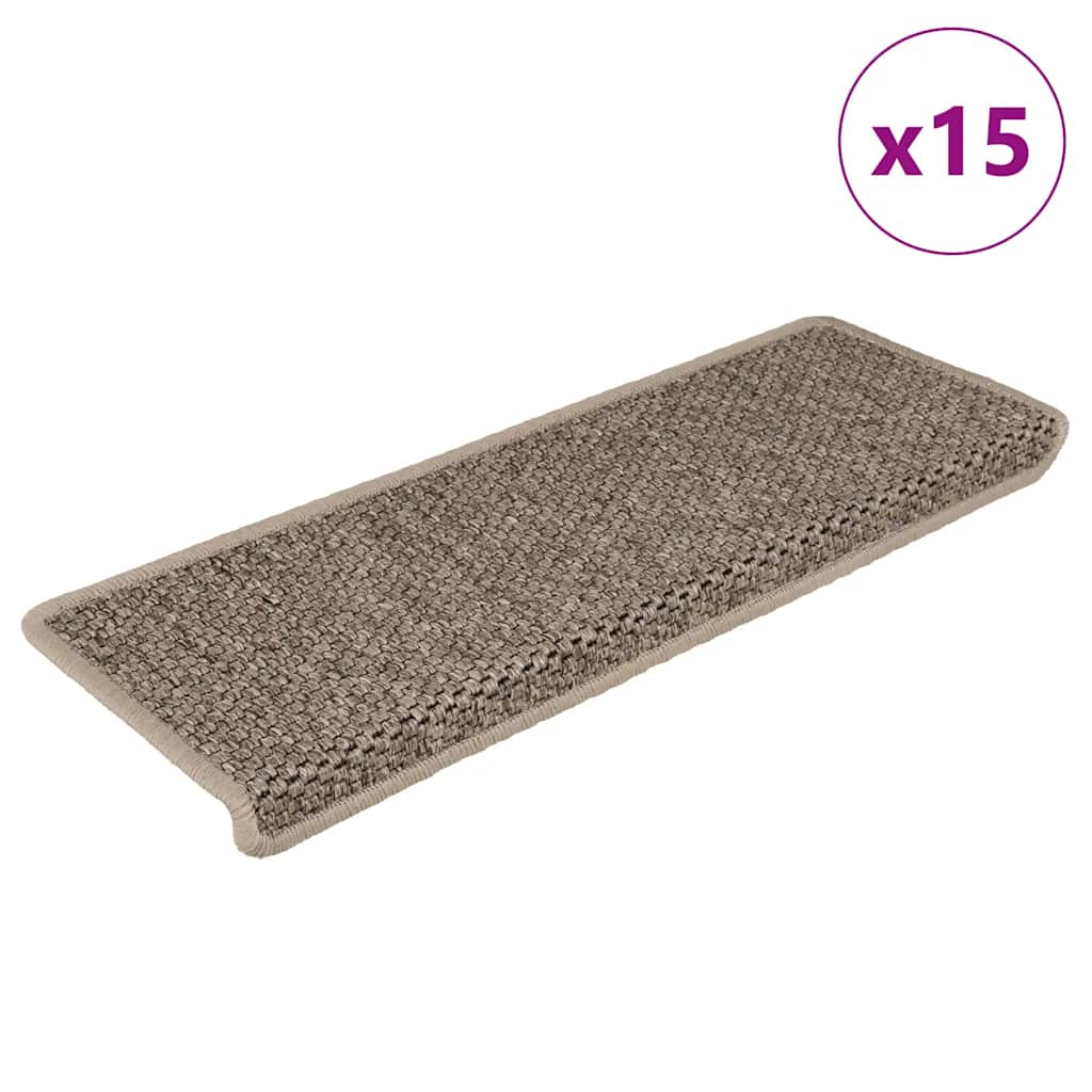Tappeti Adesivi Scale Aspetto Sisal 15 Pz 65x21x4cm Beige Scuro - Image 2