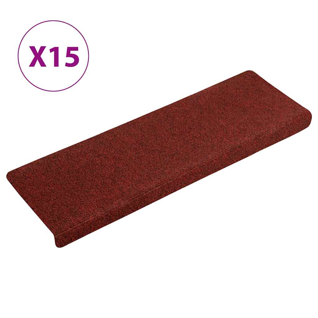 Tappetini Per Scale Autoadesivi 15 Pz 65x21x4 Cm Bordeaux Rosso Bordo Rettangolare
