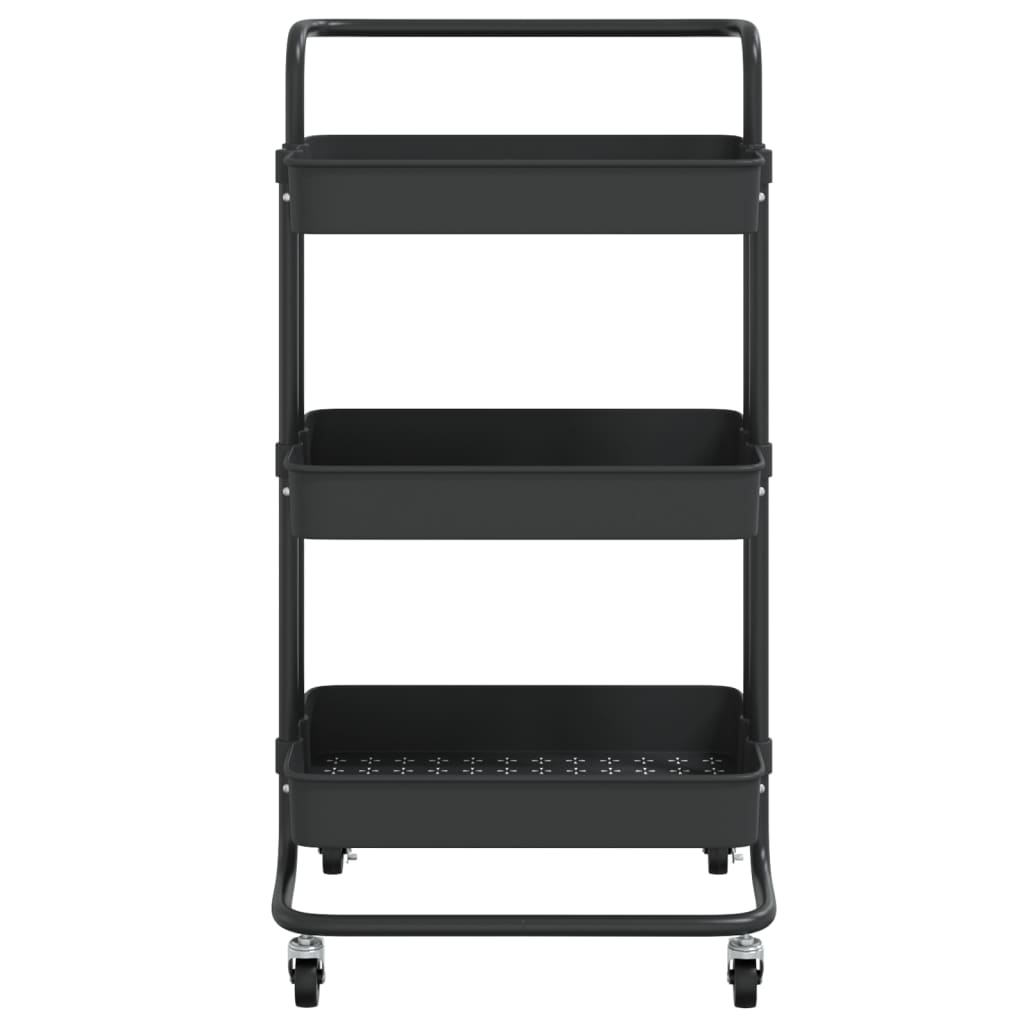 Carrello Da Cucina 3 Ripiani Nero 42x35x85 Cm Ferro E Abs