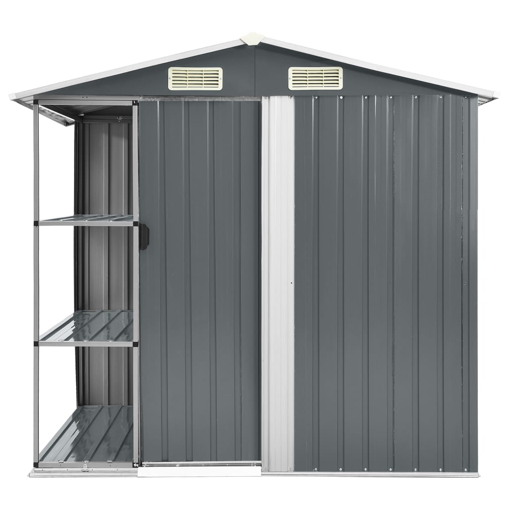 Capanno Da Giardino Con Scaffali Grigio 205x130x183 Cm In Ferro - Image 4