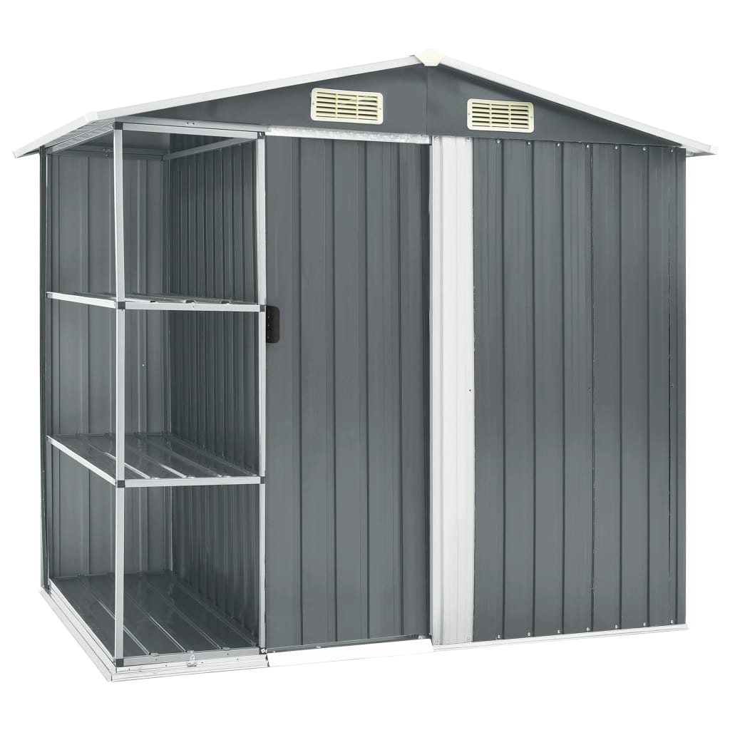Capanno Da Giardino Con Scaffali Grigio 205x130x183 Cm In Ferro
