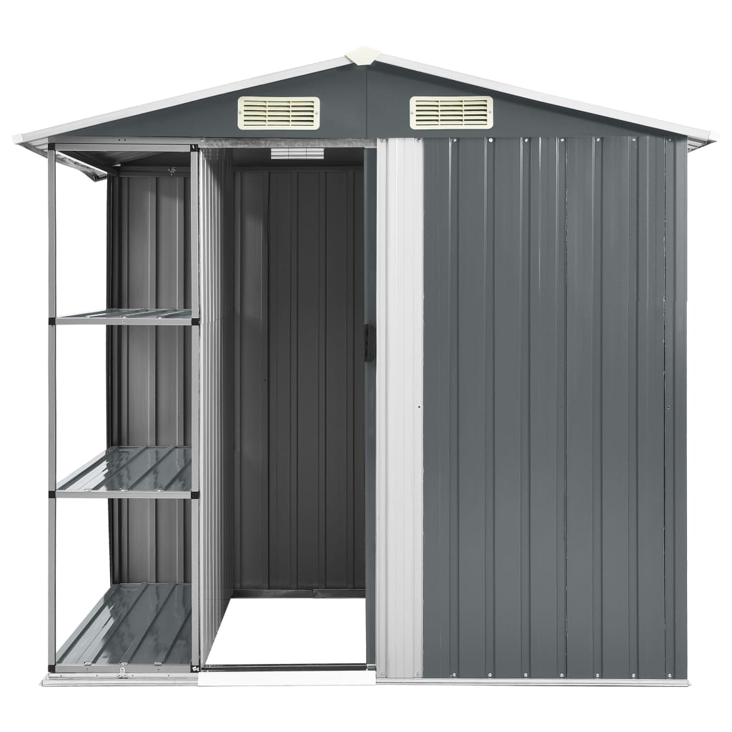 Capanno Da Giardino Con Scaffali Grigio 205x130x183 Cm In Ferro - Image 3
