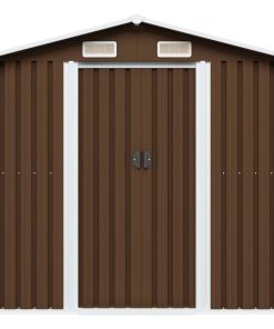 Capanno Attrezzi Da Giardino Marrone 204x132x186 Cm In Acciaio