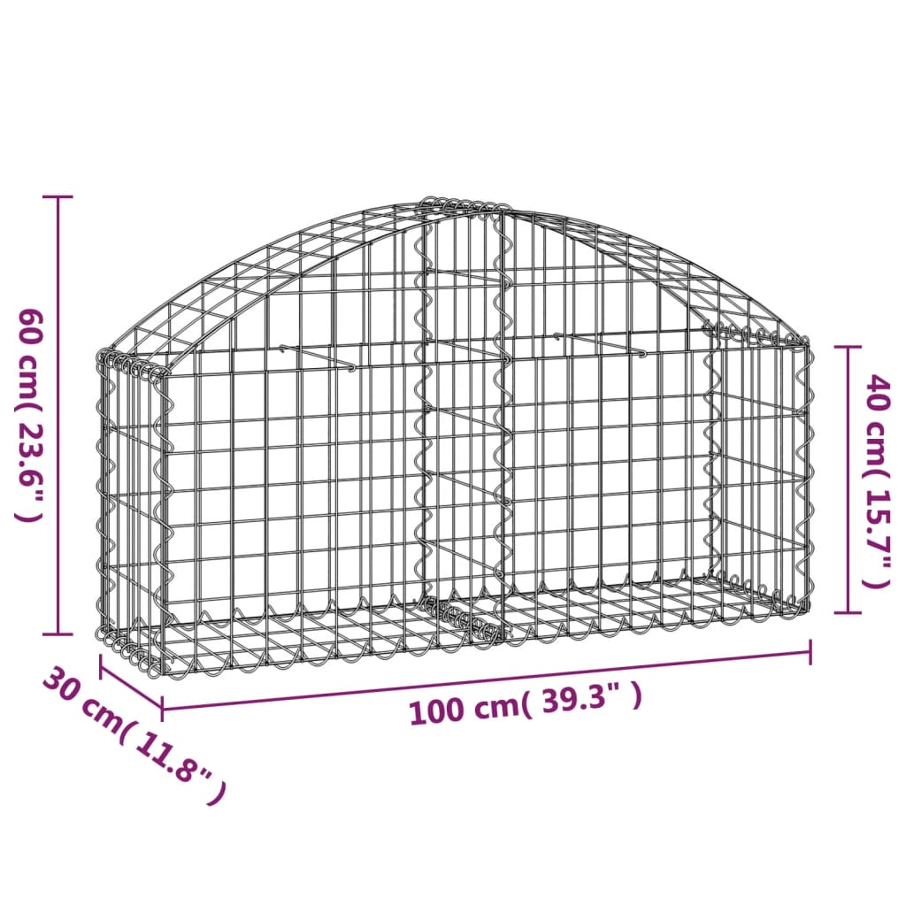 Cesto Gabbione Ad Arco 100x30x40/60 Cm Ferro Zincato