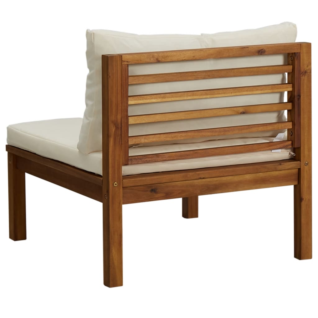 Divano Centrale Modulare Cuscini Bianco Crema In Legno D'acacia
