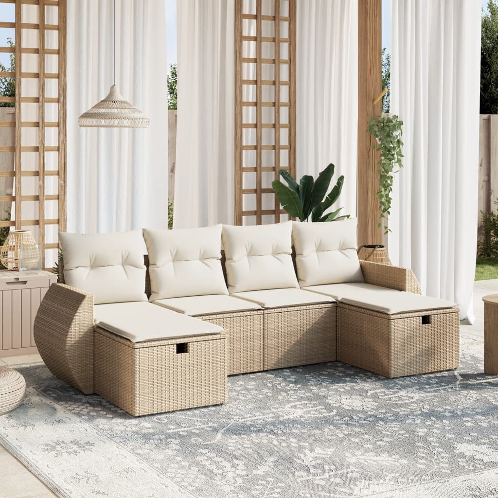 Set Divano Da Giardino 6 Pz Con Cuscini Beige In Polyrattan