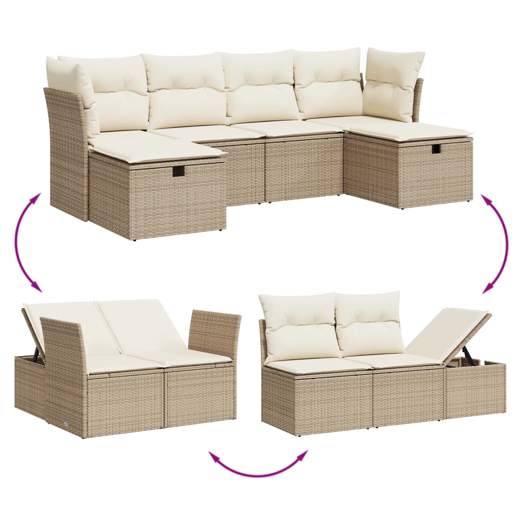 Set Divano Da Giardino 6 Pz Con Cuscini Beige In Polyrattan - Image 3