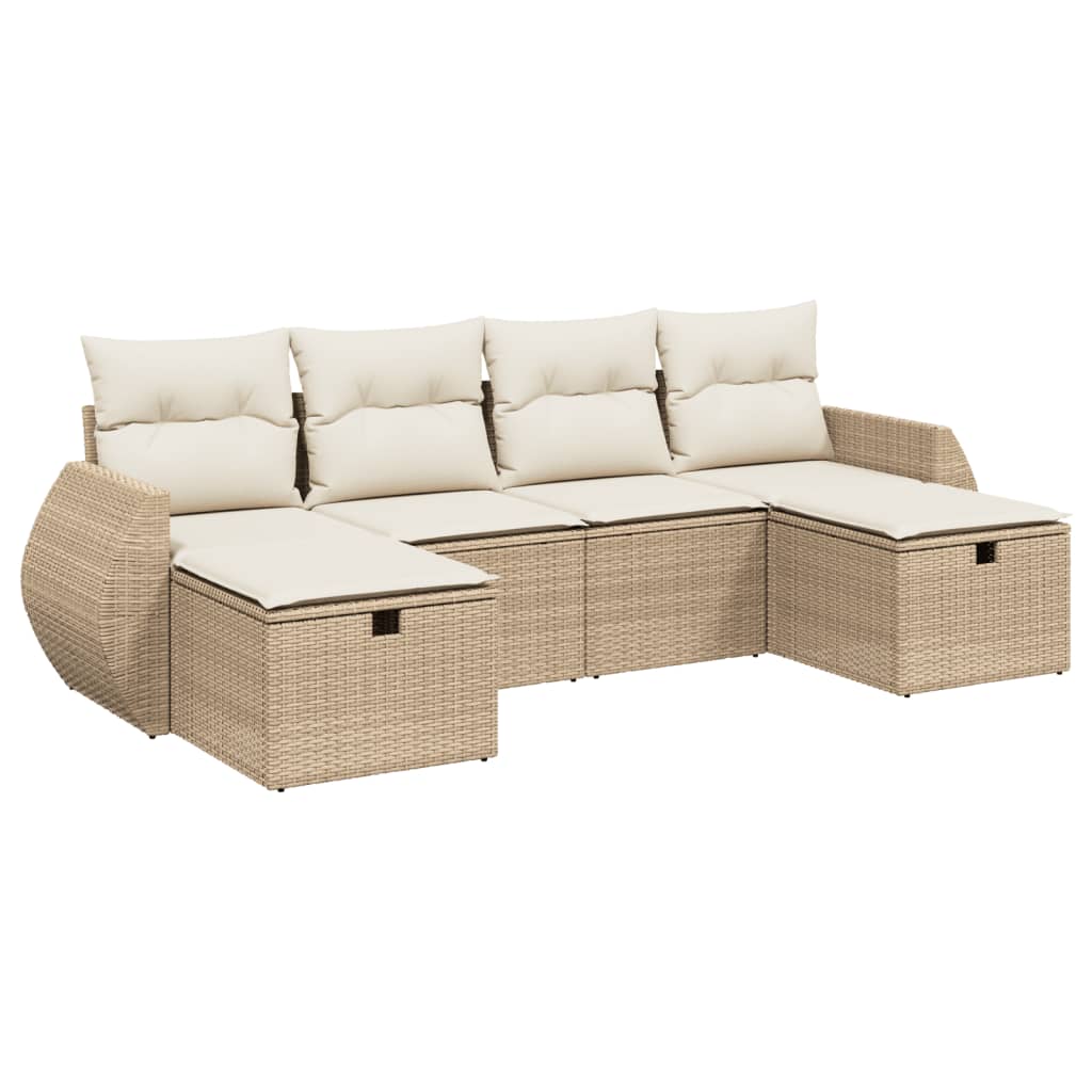 Set Divano Da Giardino 6 Pz Con Cuscini Beige In Polyrattan - Image 2