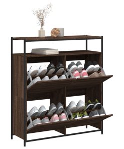 Scarpiera 4 Cassetti Ribaltabili Rovere Marrone 100x34x112 cm