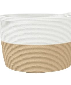 Cesto Per Biancheria Beige E Bianco Ø60x36 Cm In Cotone
