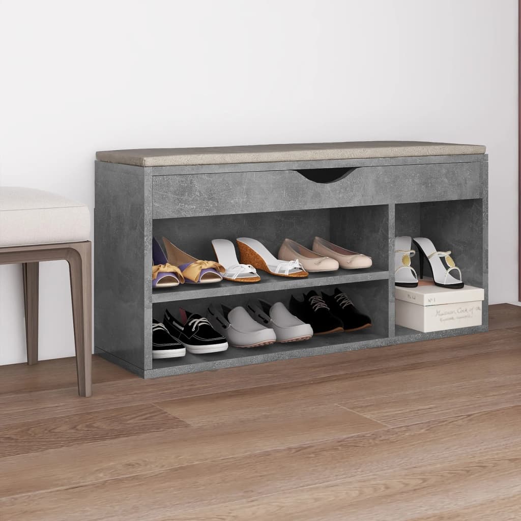 Panca Scarpe Con Cuscino Grigio Cemento 104x30x49cm Multistrato - Image 5