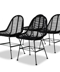 Sedie Da Pranzo 4 Pz Nere In Rattan Naturale