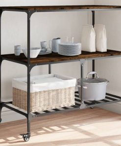 Carrello Da Cucina Rovere Fumo 100x50x95cm In Legno Multistrato