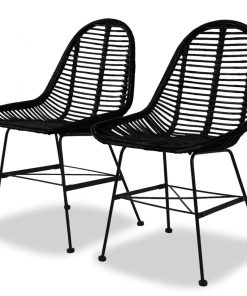 Sedie Da Pranzo 2 Pz Nere In Rattan Naturale