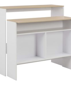 Tavolo Bar Con 2 Piani D'appoggio Bianco E Rovere 130x40x120cm