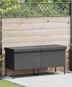 Contenitore Da Giardino Con Ruote Nero 160x55x75 Cm Polyrattan