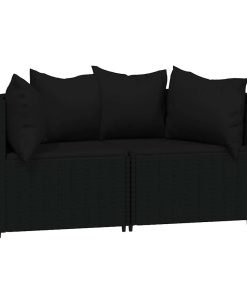Divani Angolari Da Giardino Con Cuscini 2pz In Polyrattan Nero