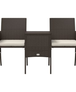 Divano Da Giardino A 2 Posti Tavolino E Pouf Polyrattan Marrone