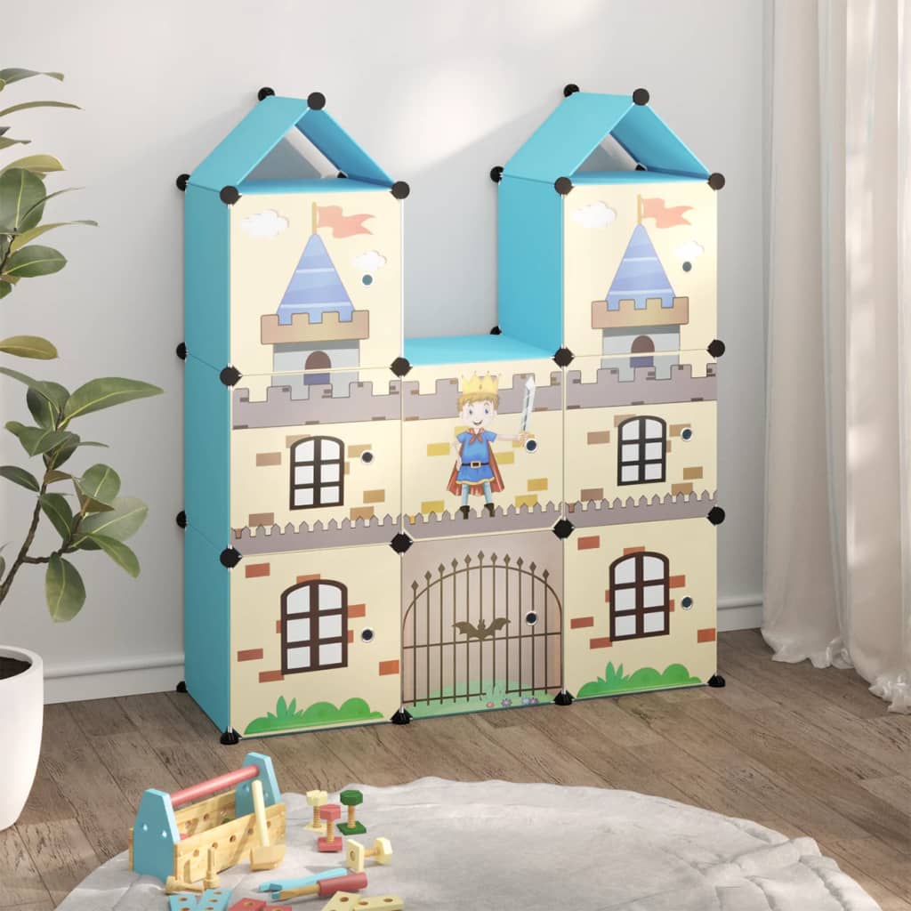Scaffale Portaoggetti Per Bambini Con 8 Cubi Blu In pp
