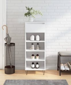 Scarpiera Bianco Lucido 40x36x105 Cm In Legno Multistrato