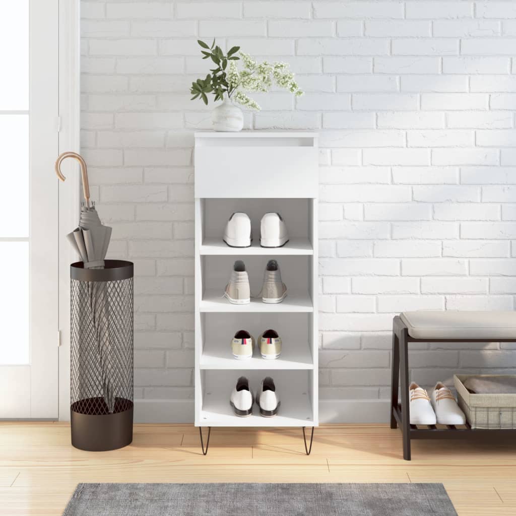 Scarpiera Bianco Lucido 40x36x105 Cm In Legno Multistrato