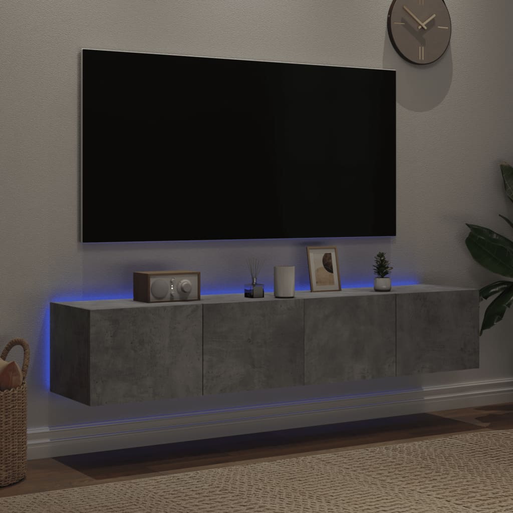 Mobili Tv A Parete Con Luci Led 2pz Grigio Cemento 80x35x31 cm