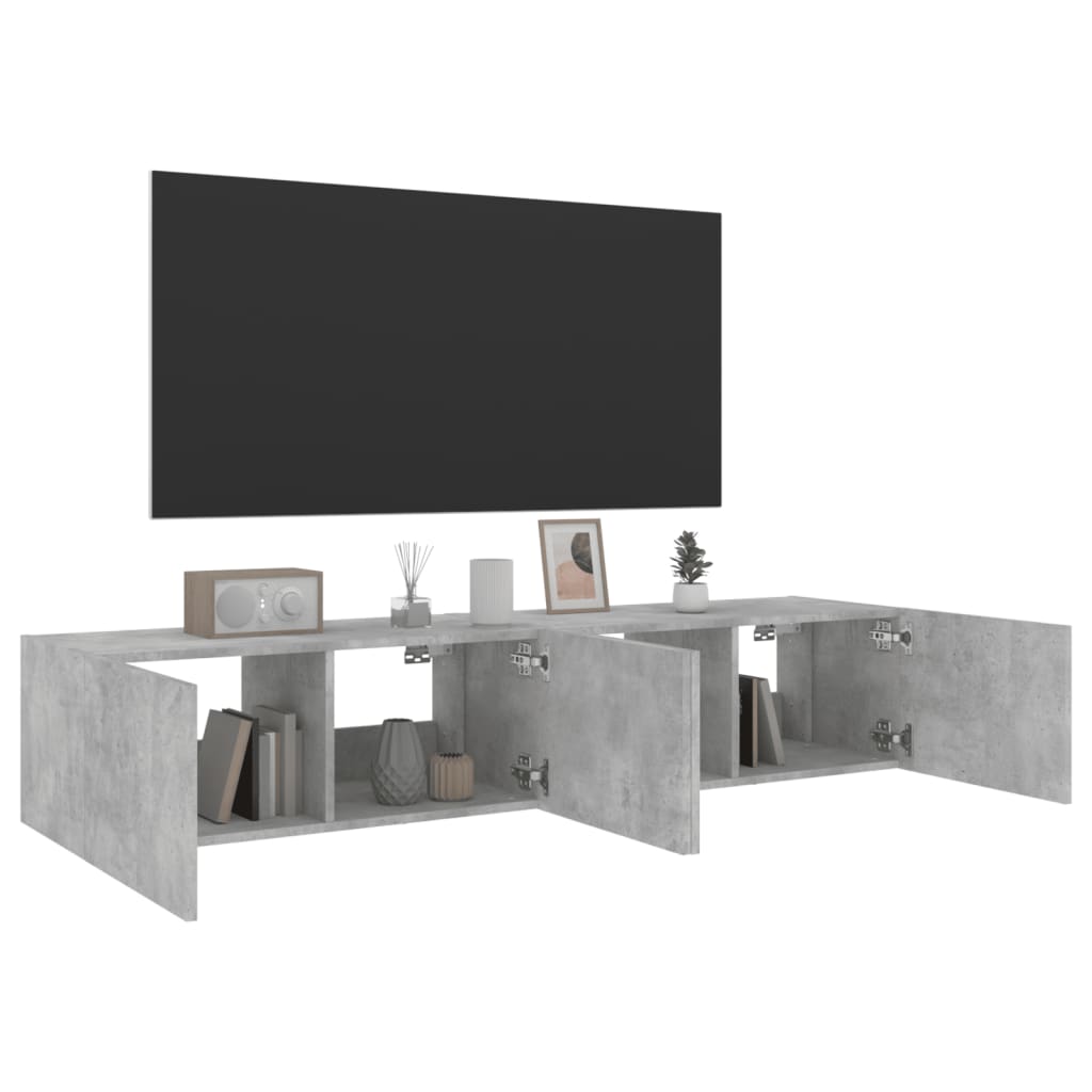 Mobili Tv A Parete Con Luci Led 2pz Grigio Cemento 80x35x31 cm - Image 5